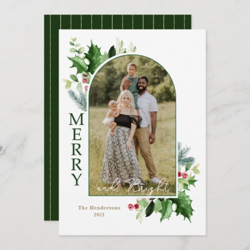 Merry and Bright Christmas Script Green Photo Card