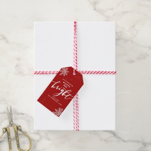 Merry And Bright Christmas Snowflake Buffalo Plaid Gift Tags