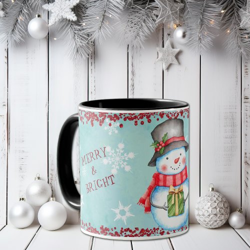 Merry and Bright Christmas Snowman Kids Mug