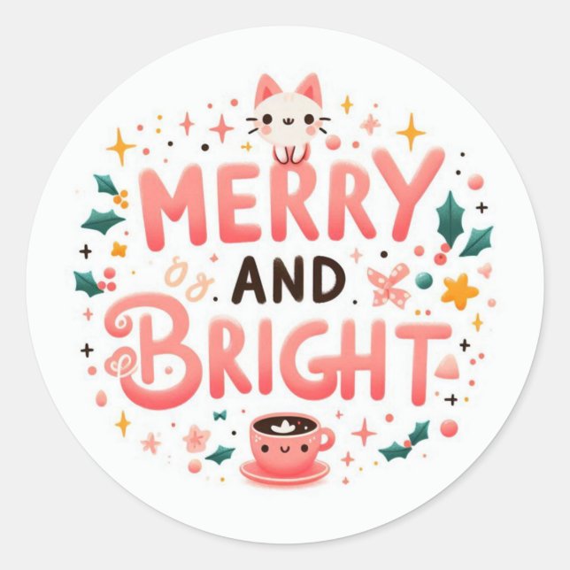 Merry and Bright, Christmas Stickers  (Front)