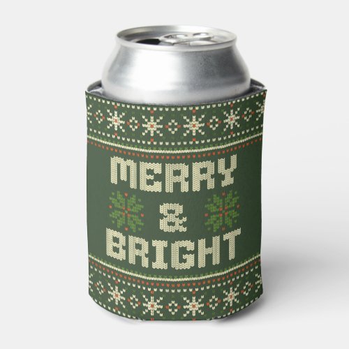 Merry and Bright Christmas Sweater Nordic Knit  Can Cooler
