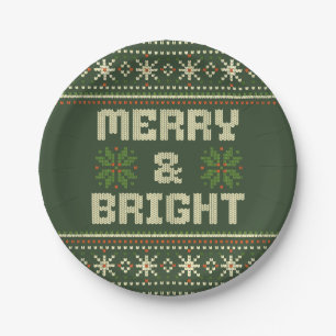 Merry and Bright Christmas Sweater Nordic Knit Paper Plates