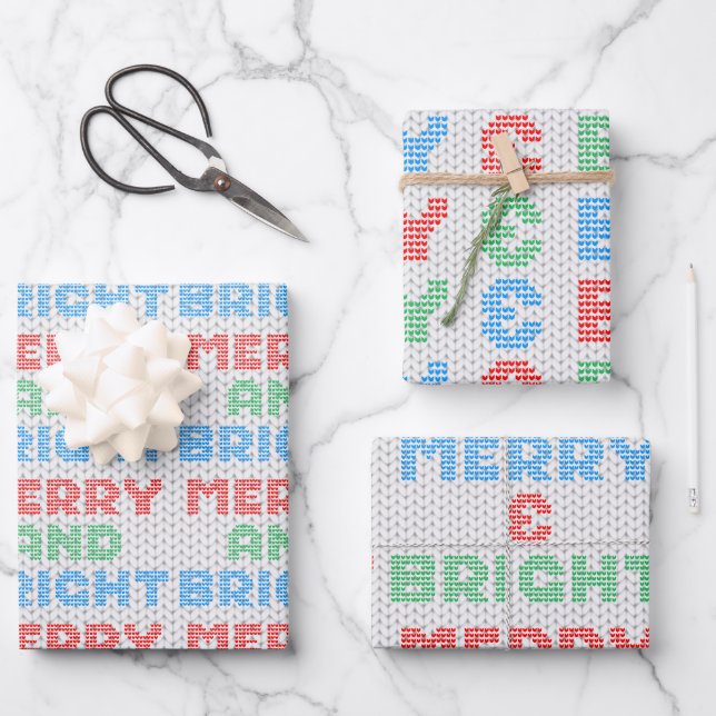 Merry And Bright Christmas Sweater Wrapping Paper Sheets (Front)