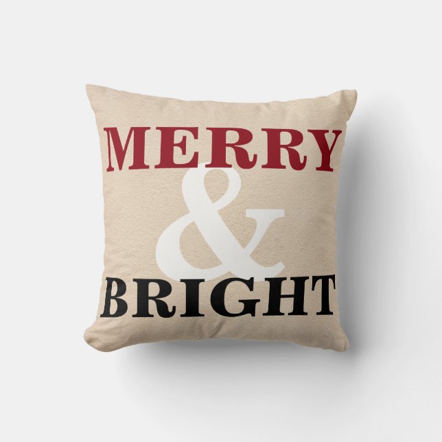 Merry and Bright Christmas Throw Pillow (Front)