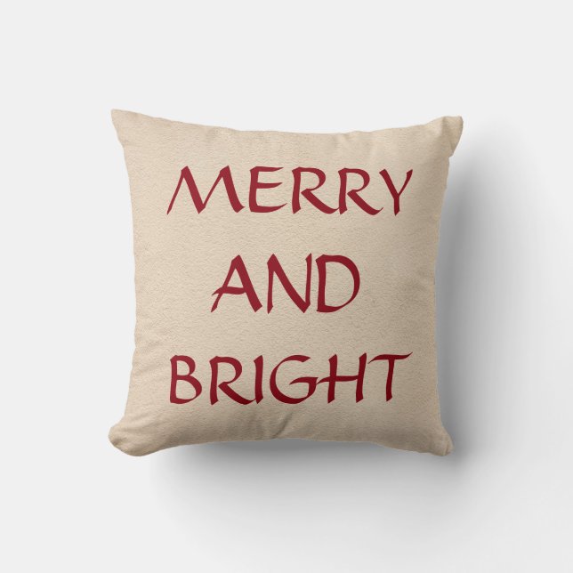 Merry and Bright Christmas Throw Pillow (Front)