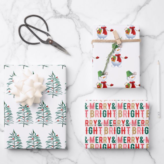 Merry and bright, Christmas tree, Christmas  Wrapp Wrapping Paper Sheets (Front)