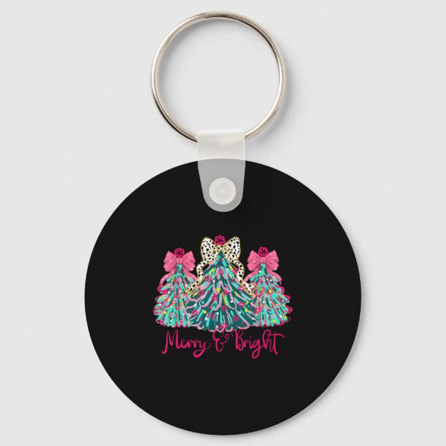 Merry And Bright Christmas Tree Coquette  Keychain (Front)