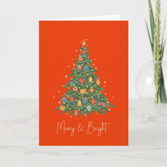 Merry and Bright Christmas Tree Holiday Card (Front)