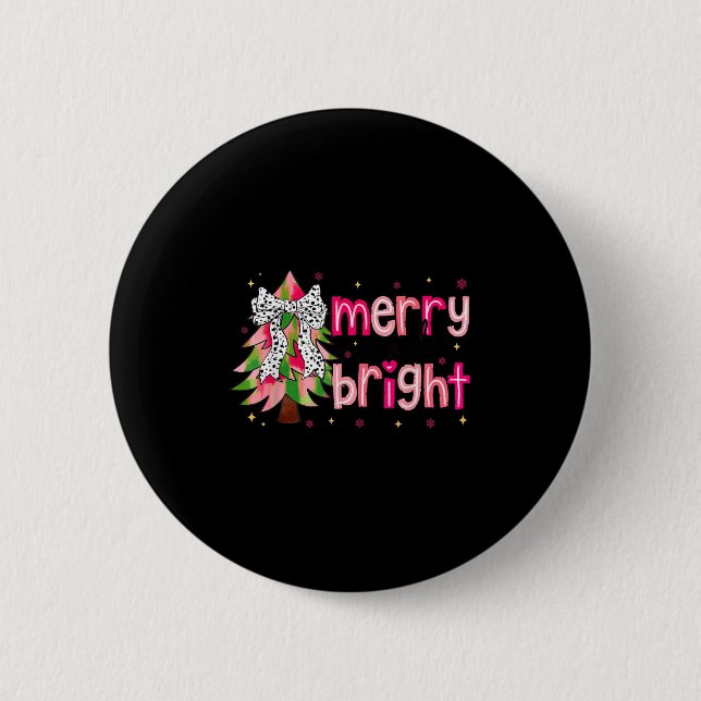 Merry And Bright Christmas Tree Nk Coquette Bow Wo Button (Front)