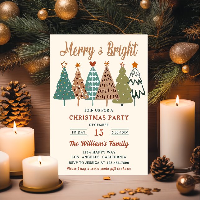 Merry and Bright Christmas Trees Christmas Party Invitation (Creator Uploaded)