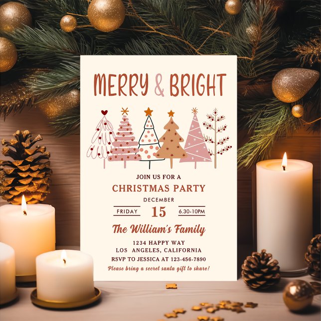Merry and Bright Christmas Trees Christmas Party Invitation (Creator Uploaded)