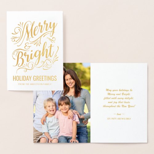 Merry and Bright Christmas Typography Holiday Foil Foil Card