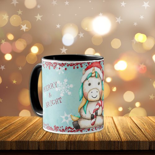 Merry and Bright Christmas Unicorn Kids Mug