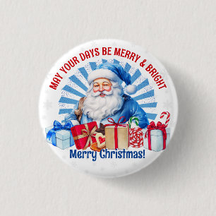 Merry and Bright Christmas Vintage Santa Button