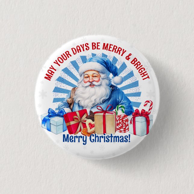 Merry and Bright Christmas Vintage Santa Button (Front)