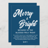 Merry and Bright Christmas White Script Blue Holiday Card (Front/Back)