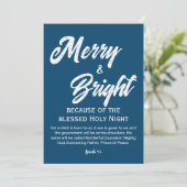 Merry and Bright Christmas White Script Blue Holiday Card (Standing Front)