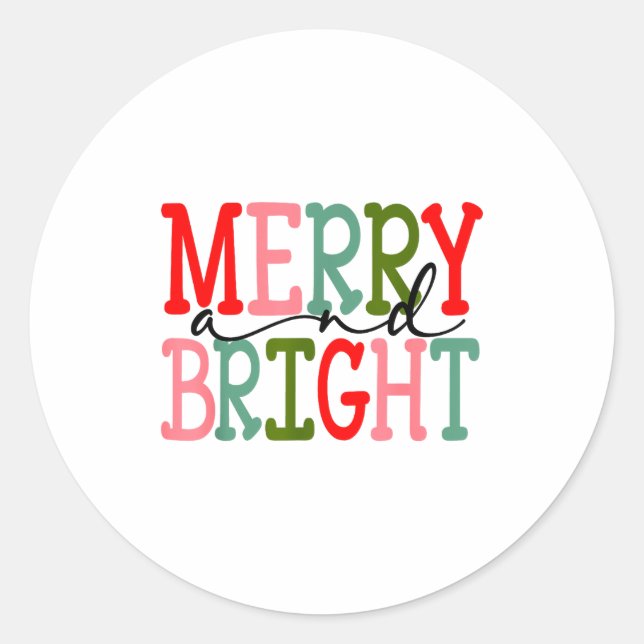 Merry And Bright Christmas Women Girls Kids Toddle Classic Round Sticker (Front)