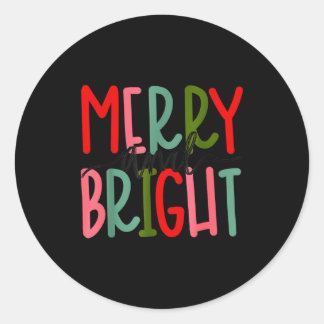 Merry And Bright Christmas Women Girls Kids Toddle Classic Round Sticker