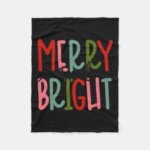 Merry And Bright Christmas Women Girls Kids Toddle Fleece Blanket