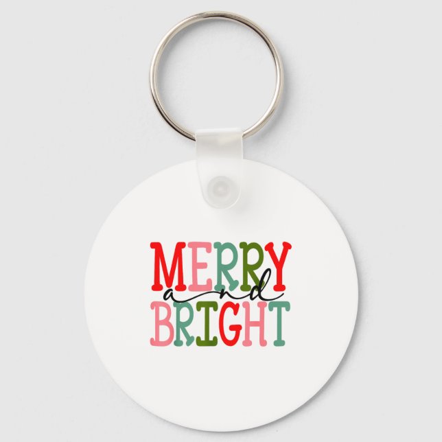 Merry And Bright Christmas Women Girls Kids Toddle Keychain (Front)
