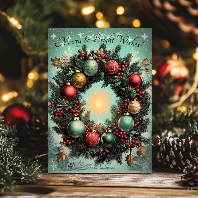 Merry and Bright Christmas Wreath Holiday Card (Creator Uploaded)