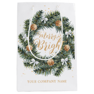 Merry and Bright Christmas Wreath Holiday Company Medium Gift Bag