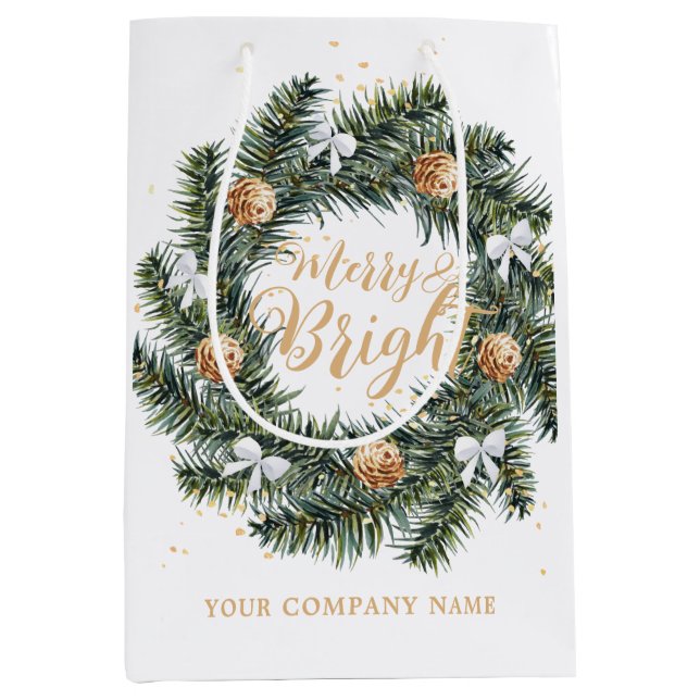 Merry and Bright Christmas Wreath Holiday Company  Medium Gift Bag (Front)