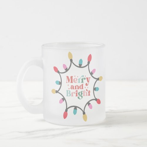 Merry and bright chritmas light   frosted glass coffee mug