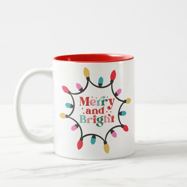 Merry and bright chritmas light  Two-Tone coffee mug (Left)