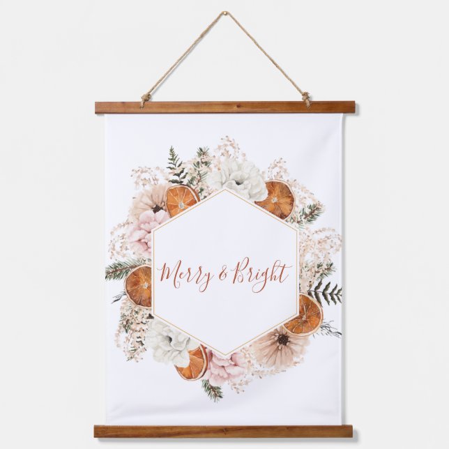 Merry and Bright Citrus Holiday Wall Hanging Tapestry (Front)