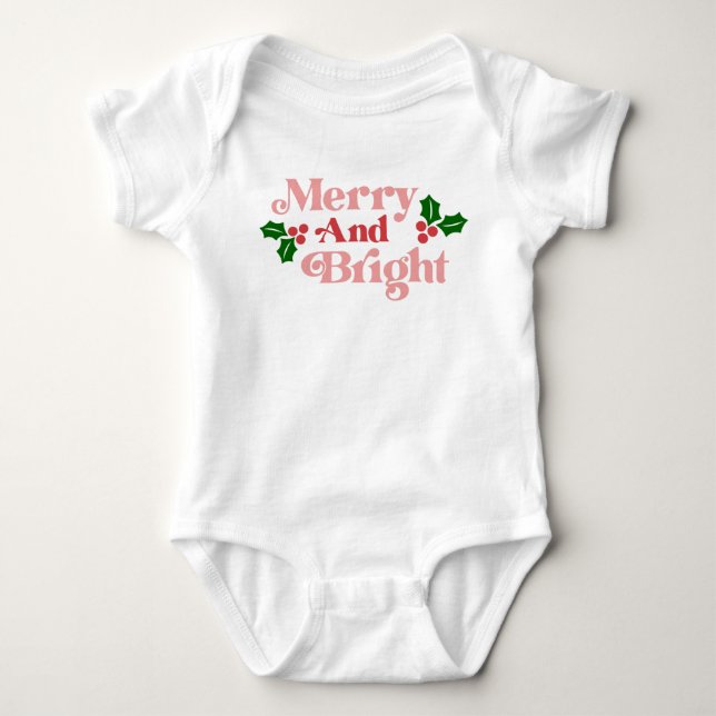 Merry and Bright - Classic Holiday Typography Baby Bodysuit (Front)
