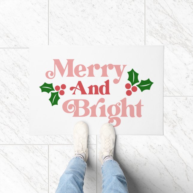 Merry and Bright - Classic Holiday Typography Doormat (Indoor)