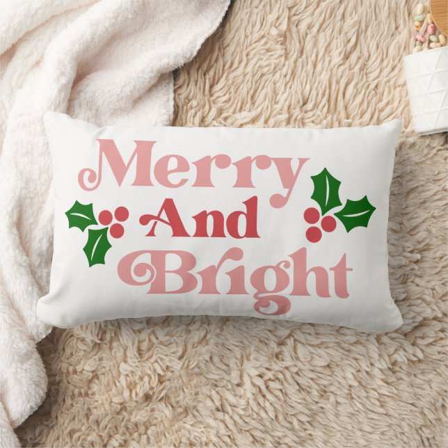 Merry and Bright - Classic Holiday Typography Lumbar Pillow (Blanket)