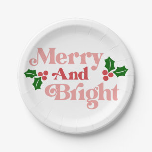 Merry and Bright - Classic Holiday Typography Paper Plates