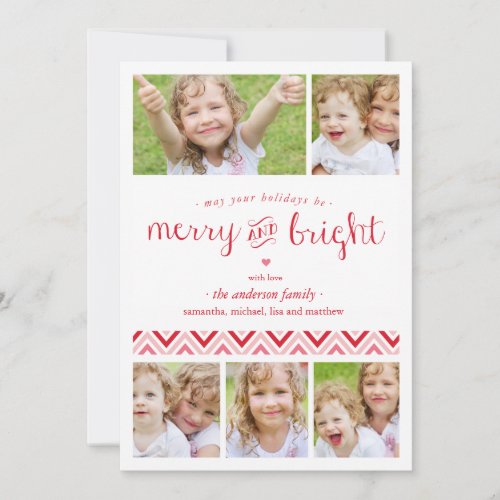 Merry and Bright Collage Holiday Photo Card - Red