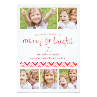 Merry and Bright Collage Holiday Photo Card - Red