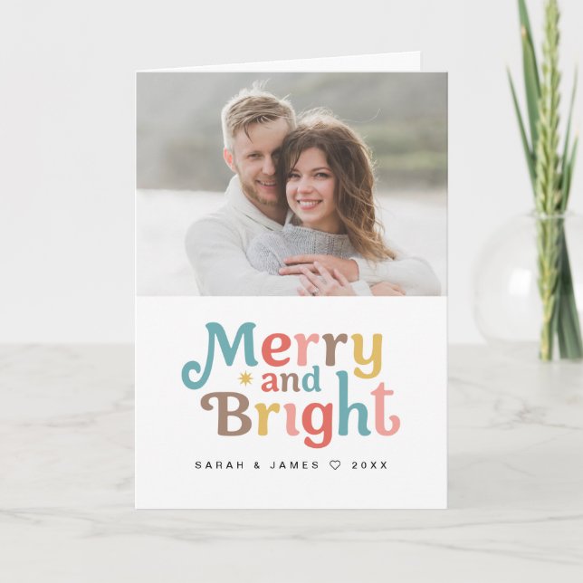 Merry and bright colorful and fun photo  holiday card (Front)