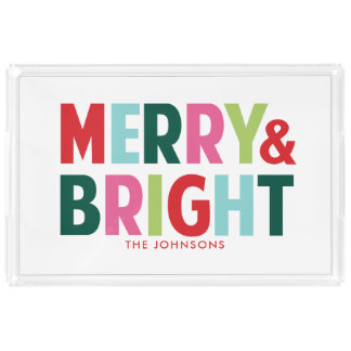 Merry and Bright Colorful Christmas Acrylic Tray