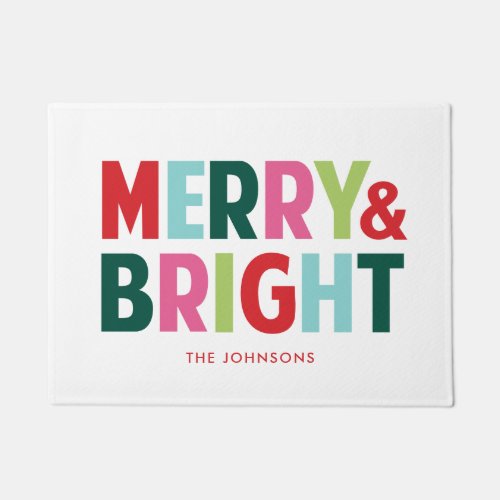 Merry and Bright Colorful Christmas Door Mat