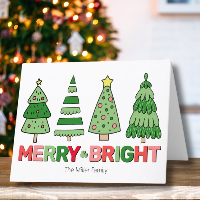 Merry And Bright Colorful Christmas Holiday Card (Cute Bold Colorful Merry Bright Christmas Tree Holiday Card)