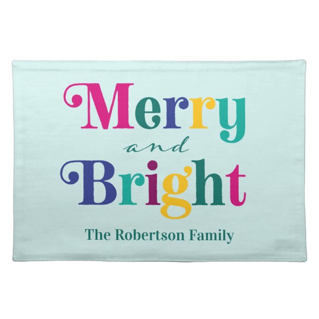 Merry and Bright Colorful Christmas Holiday Cloth Placemat (Front)