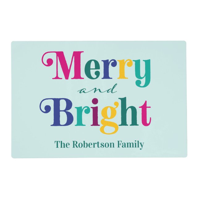 Merry and Bright Colorful Christmas Holiday Placemat (Front)