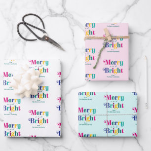 Merry and Bright Colorful Christmas Holiday Wrapping Paper Sheets