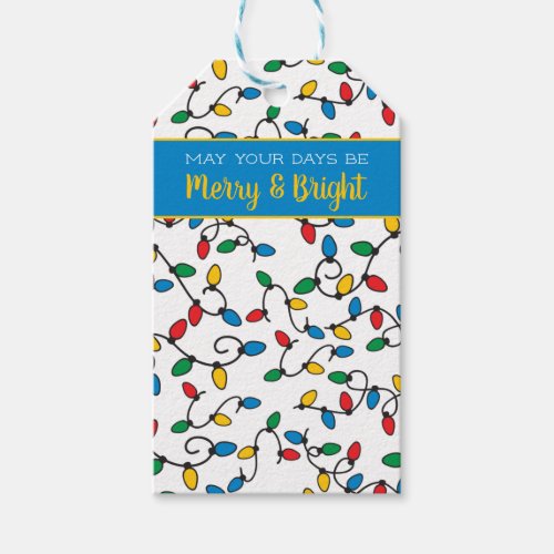 Merry and Bright Colorful Christmas String Lights Gift Tags