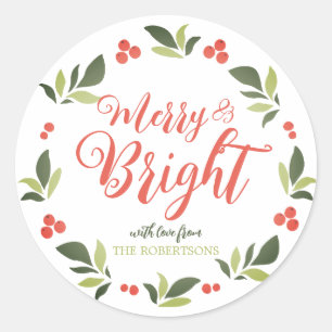 Merry and Bright Colorful Christmas Wreath Sticker