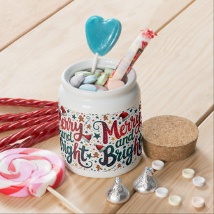 Merry and Bright Colorful Festive Retro Typography Candy Jar