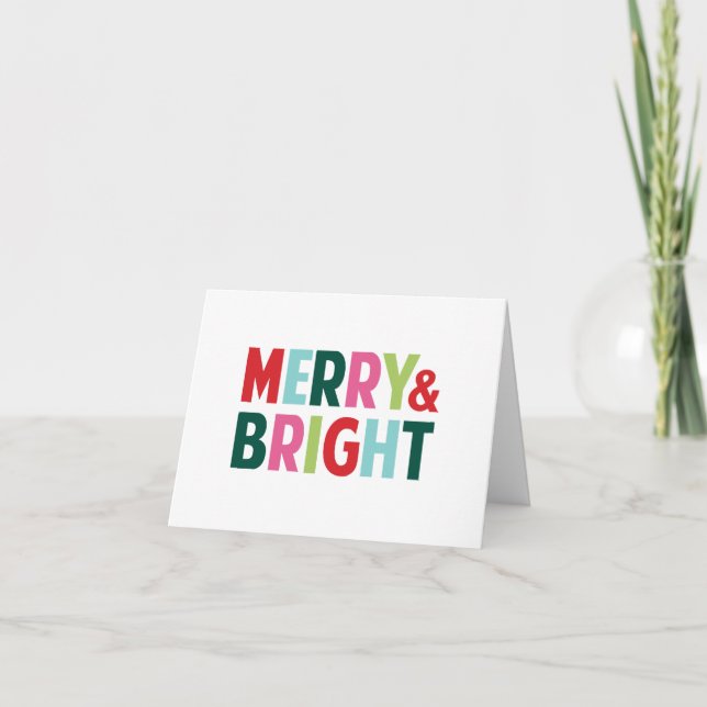 Merry and Bright Colorful Folded Holiday Card (Front)