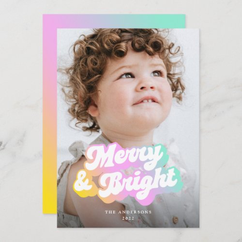 Merry and Bright Colorful Gradient  Holiday Card