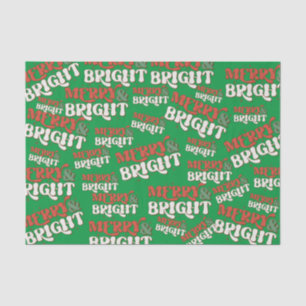 Merry and Bright Colorful Green and Red Holiday  Tissue Paper